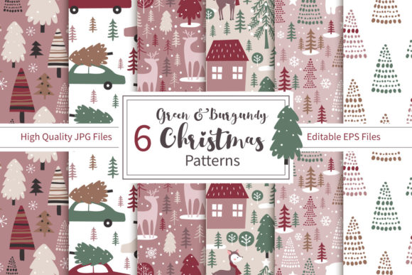 Burgundy Christmas Seamless Patterns for Creative Projects