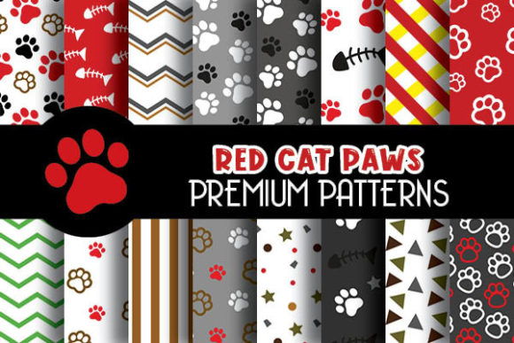 Cat Paws Red Digital Papers Patterns for Creative Projects