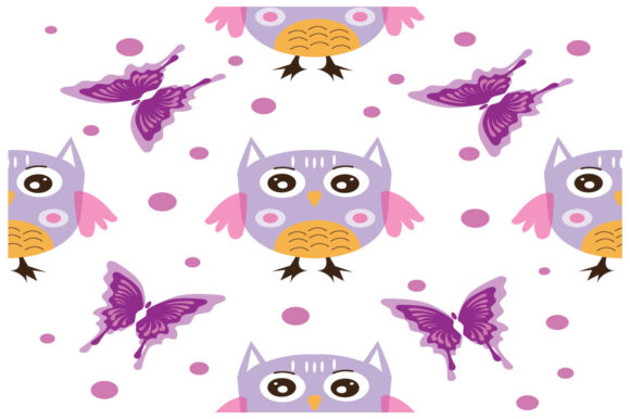 Childish Patterns with Cute Owls and Butterflies for Fabrics and Textiles