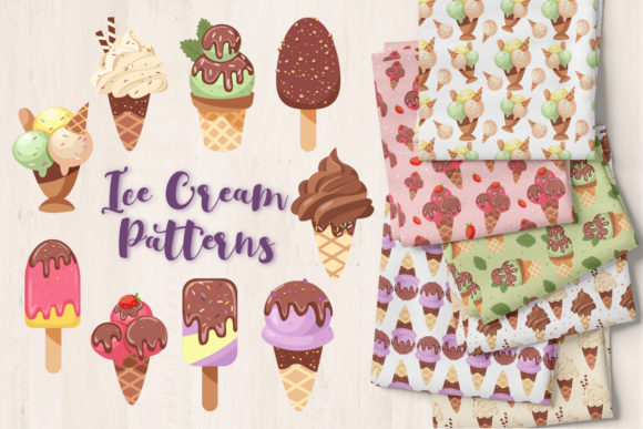 Ice Cream Clip Arts and Patterns Set Guide
