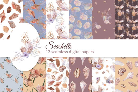 Seashells Digital Papers & Ocean Patterns for Creative Projects