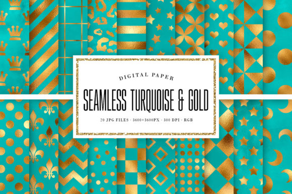 Turquoise and Gold Seamless Patterns for Creative Projects