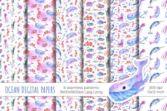 Under the Sea Digital Papers: Ocean Watercolor Patterns